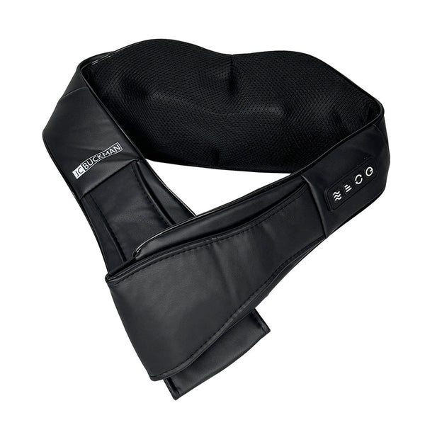 Black massage belt with brand logos on a white background EaseUs - Neck & Shoulder Massager