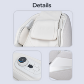 White massage chair with control panel on a light gray background
