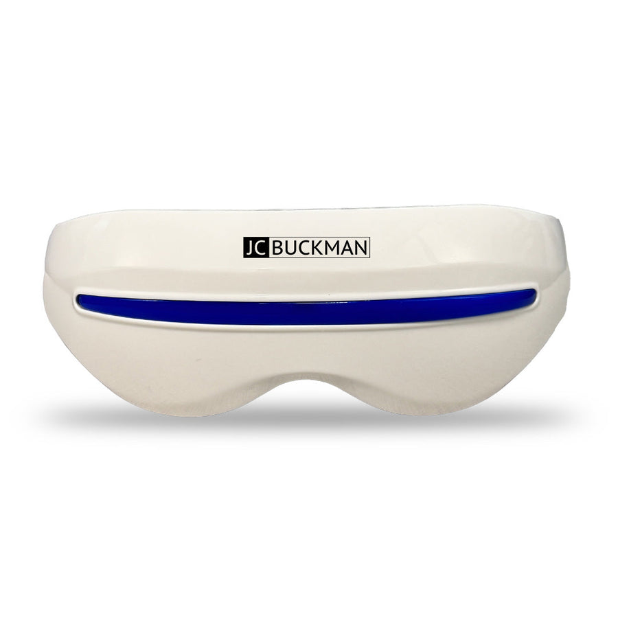 White eye mask with blue strip and 'JC Buckman' branding on a white background SeeClearUs Smart Eye Massager with Heat Therapy & Kneading – Relaxation for Dry Eyes & Dark Circles