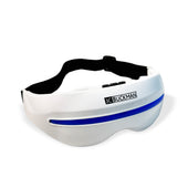 White visor with black strap and blue stripe on a white background SeeClearUs Smart Eye Massager with Heat Therapy & Kneading – Relaxation for Dry Eyes & Dark Circles
