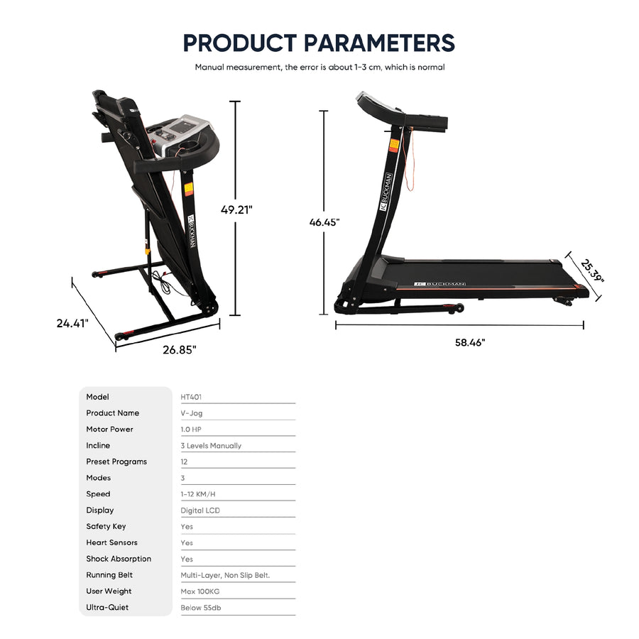 JC Buckman V-Jog Treadmill | 1.0 HP Foldable Home Fitness with Incline - UAE