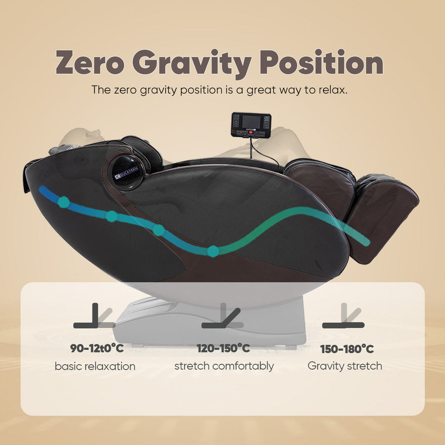 Zero gravity massage chair with temperature range illustration on a beige background | JC BUCKMAN IndulgeUs Full Body Massage Chair
