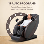 Mans using massage chair with 12 auto programs on beige background | JC BUCKMAN IndulgeUs Full Body Massage Chair
