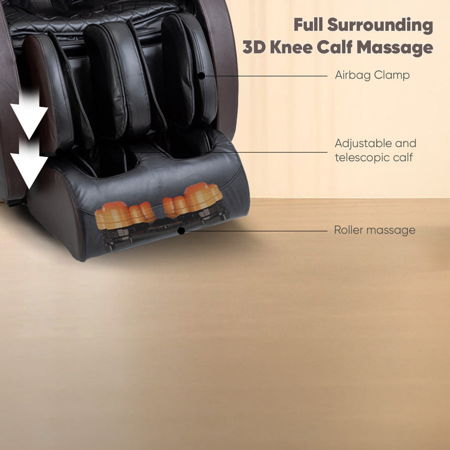 Massage chair with labeled massage components on a beige background | JC BUCKMAN IndulgeUs Full Body Massage Chair