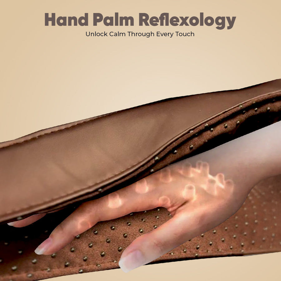 Hand palm reflexology mat with a hand on a beige background | JC BUCKMAN IndulgeUs Full Body Massage Chair