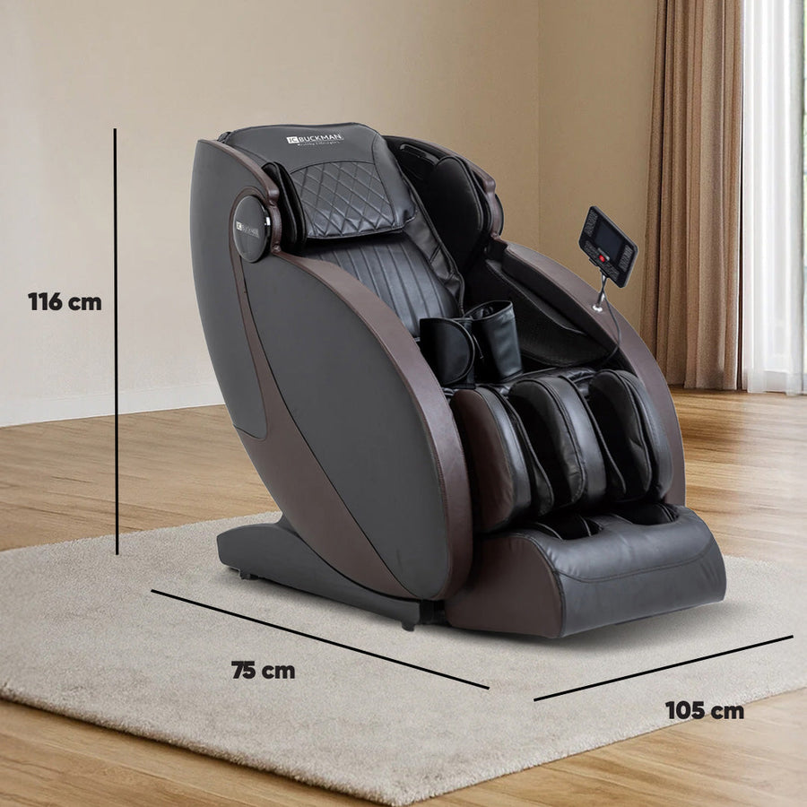 Massage chair with dimensions marked on a wooden floor. | JC BUCKMAN IndulgeUs Full Body Massage Chair
