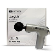 JC Buckman JoyUs Mini Massage Gun with packaging on a white  JoyUs Mini Massage Gun – Deep Tissue Percussion Massager for Muscle Recoverybackground
