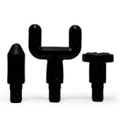 Three black plastic components on a white background JoyUs Mini Massage Gun – Deep Tissue Percussion Massager for Muscle Recovery
